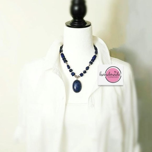 Vintage Necklace Genuine Blue Lapis Lazuli Gemstones 925 Silver Rondelle… - Picture 2 of 13